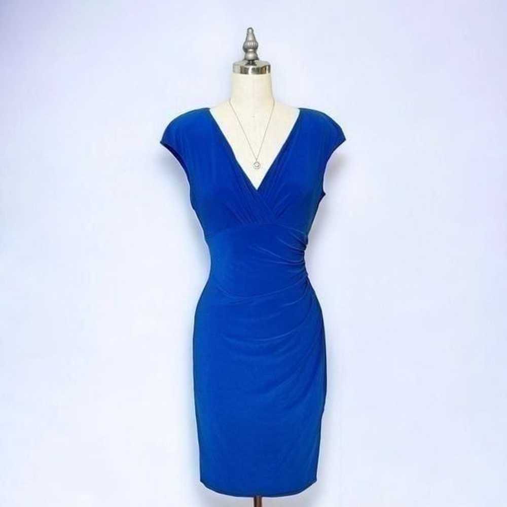 Ralph Lauren Blue V-Neck Ruched Sheath Dress Size… - image 1