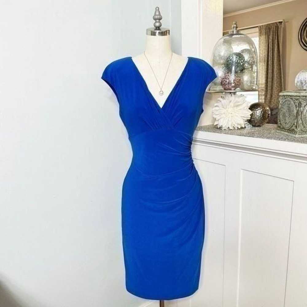 Ralph Lauren Blue V-Neck Ruched Sheath Dress Size… - image 2