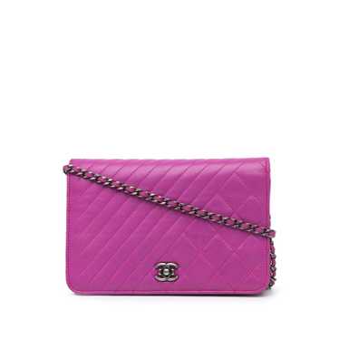 Chanel Purple Lambskin Coco Boy Wallet On Chain Cr