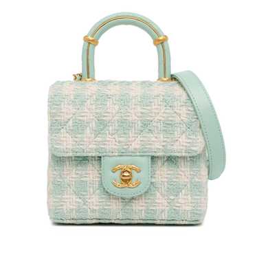 Chanel Blue Quilted Tweed Crush Top Handle Flap Sa