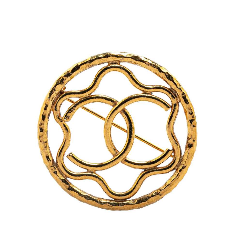 Chanel Gold Gold Plated CC Flower Brooch - image 1