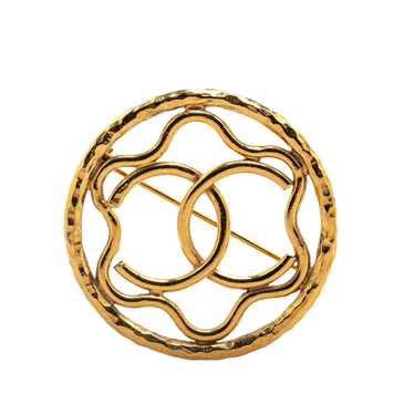 Chanel Gold Gold Plated CC Flower Brooch - image 1