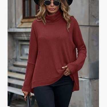 Turtleneck Waffle Knit Oversized Tunic Top - image 1