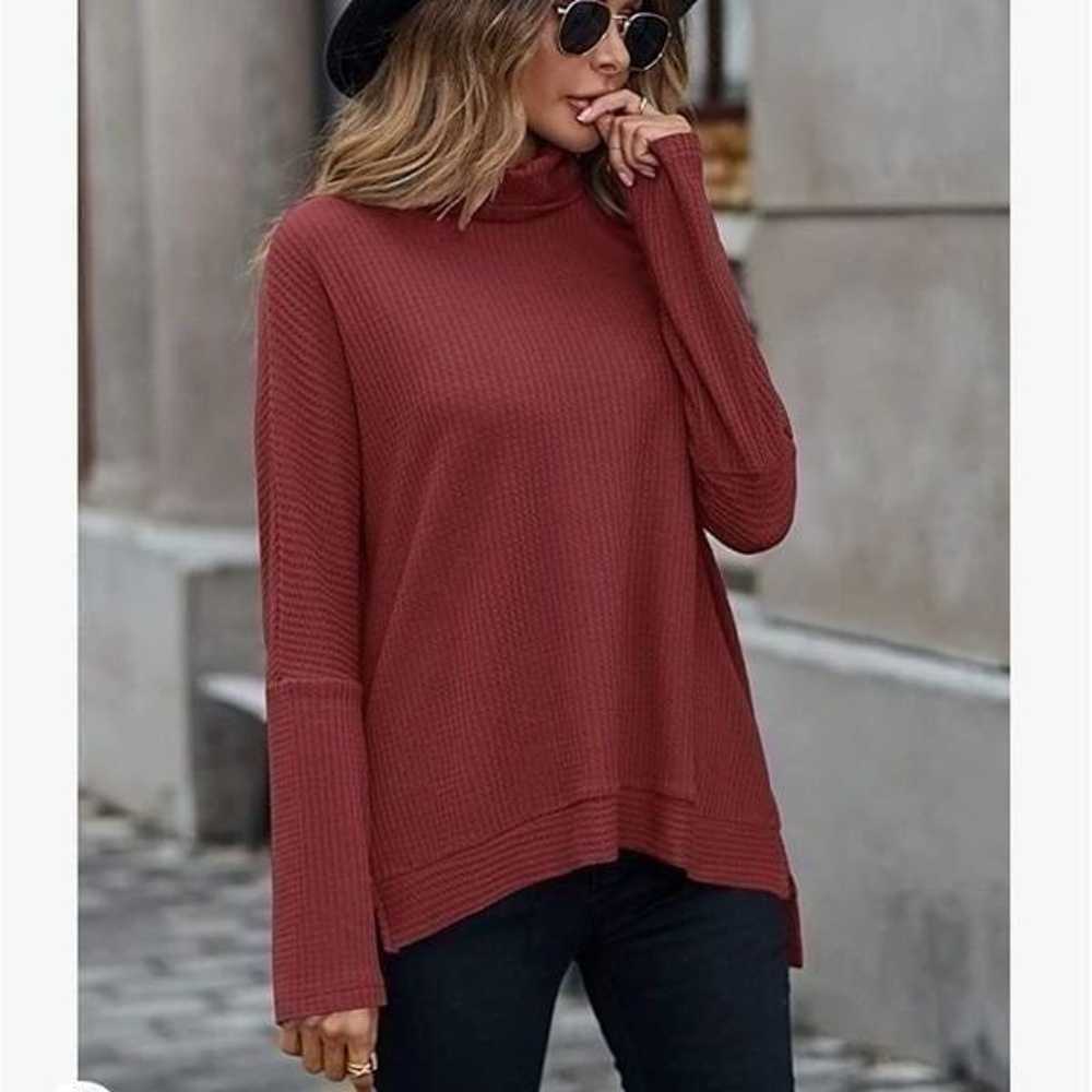 Turtleneck Waffle Knit Oversized Tunic Top - image 2