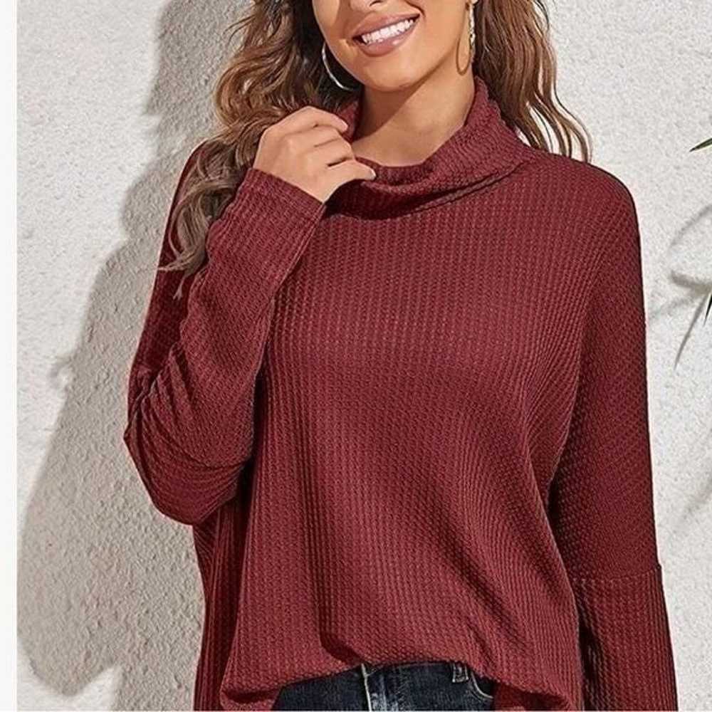 Turtleneck Waffle Knit Oversized Tunic Top - image 3