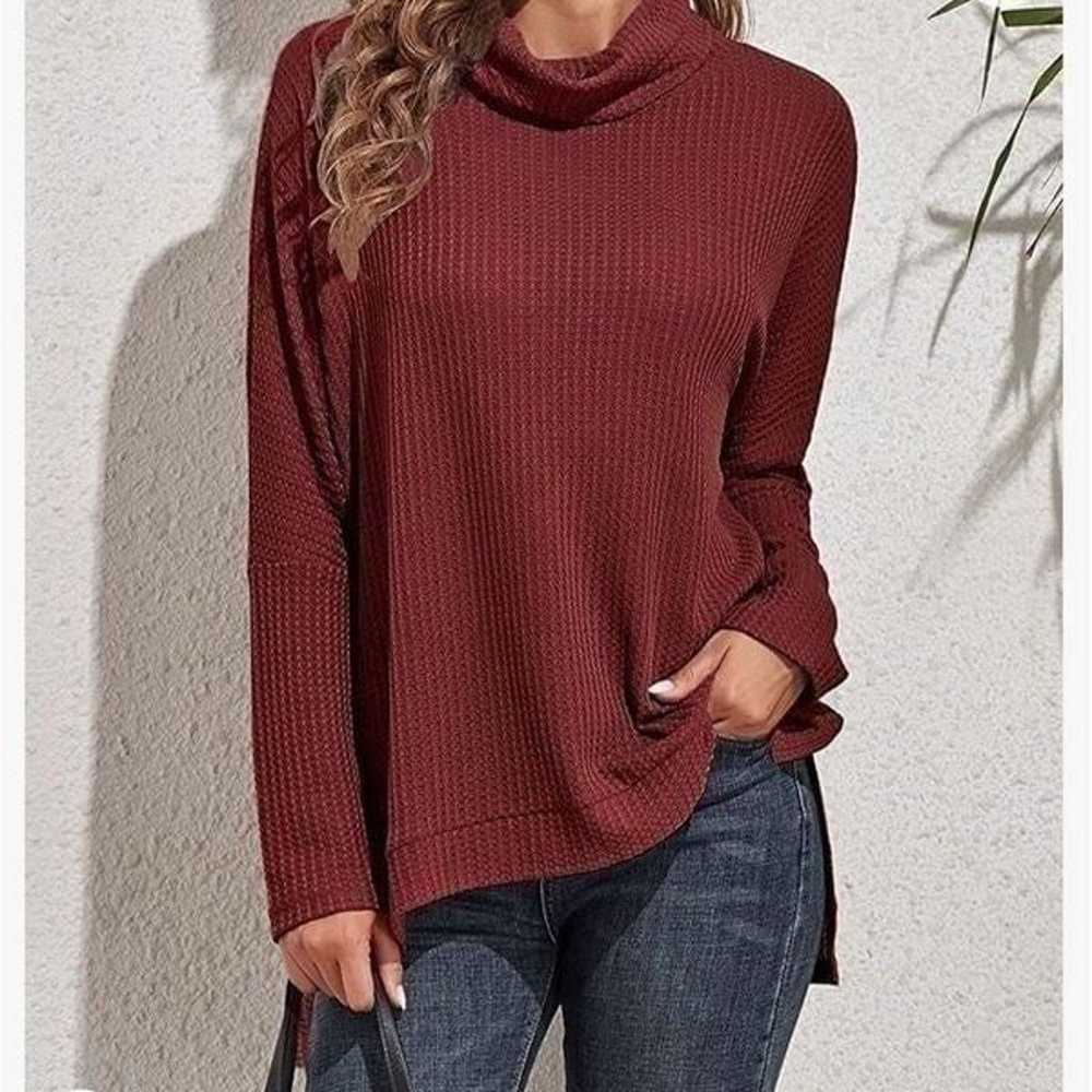 Turtleneck Waffle Knit Oversized Tunic Top - image 5