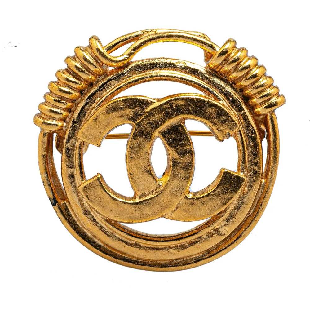 Chanel Gold Gold Plated CC Brooch - image 1
