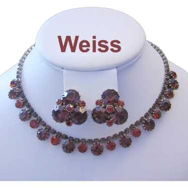 WEISS Cinnamon & Burnt Orange RHINESTONES Necklace