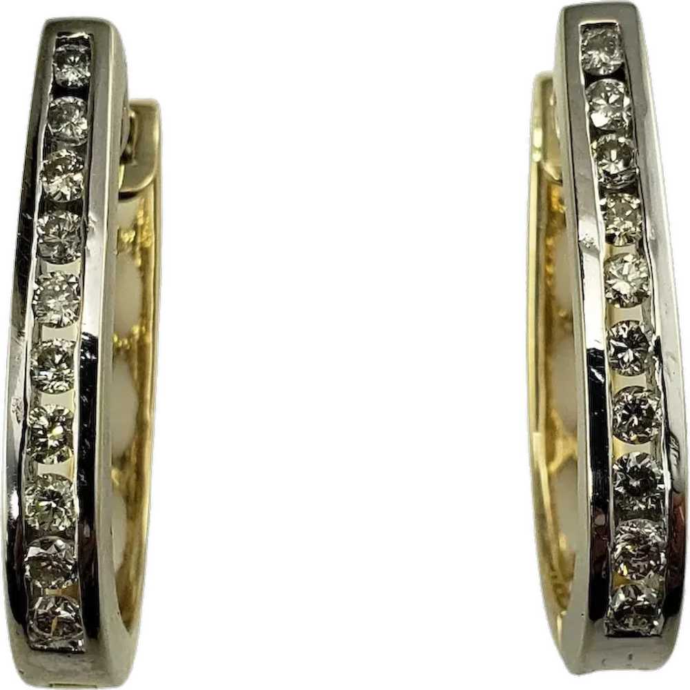 14 Karat White/Yellow Gold Diamond Hoop Earrings - image 1