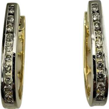 14 Karat White/Yellow Gold Diamond Hoop Earrings - image 1