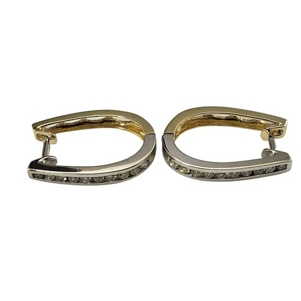 14 Karat White/Yellow Gold Diamond Hoop Earrings - image 2