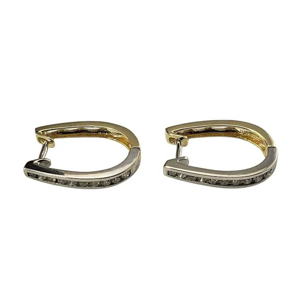 14 Karat White/Yellow Gold Diamond Hoop Earrings - image 4