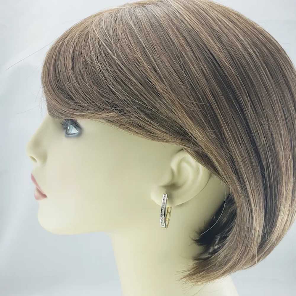 14 Karat White/Yellow Gold Diamond Hoop Earrings - image 8