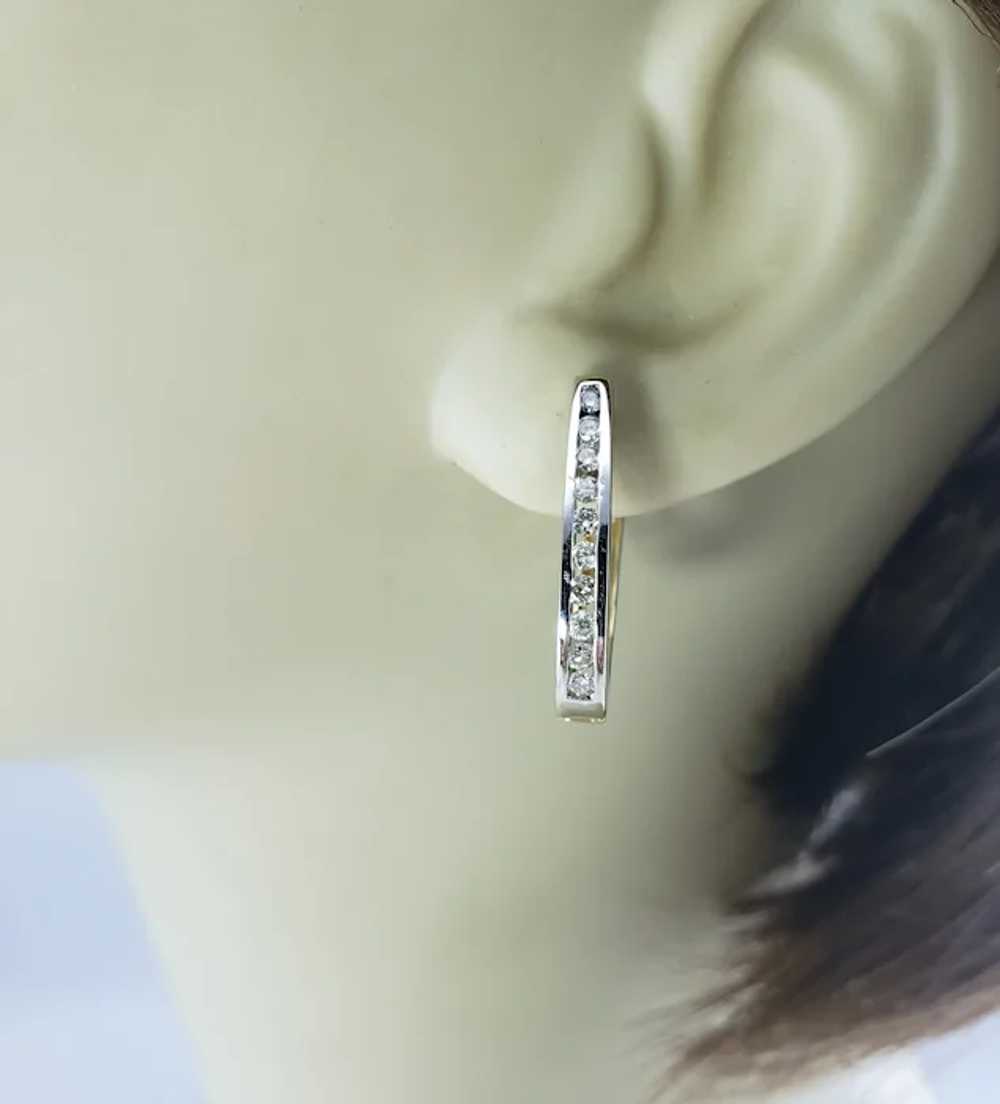 14 Karat White/Yellow Gold Diamond Hoop Earrings - image 9