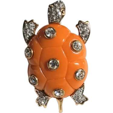 Kenneth Jay Lane KJL resin belly rhinestone turtle - image 1