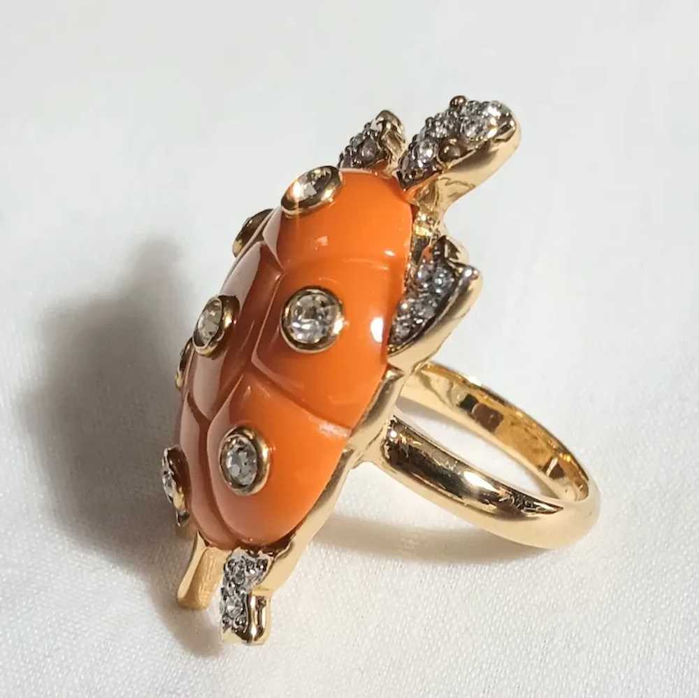 Kenneth Jay Lane KJL resin belly rhinestone turtle - image 2