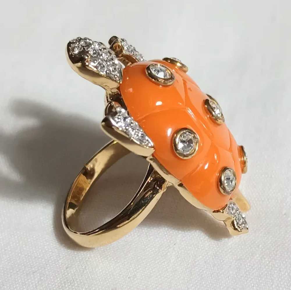 Kenneth Jay Lane KJL resin belly rhinestone turtle - image 4