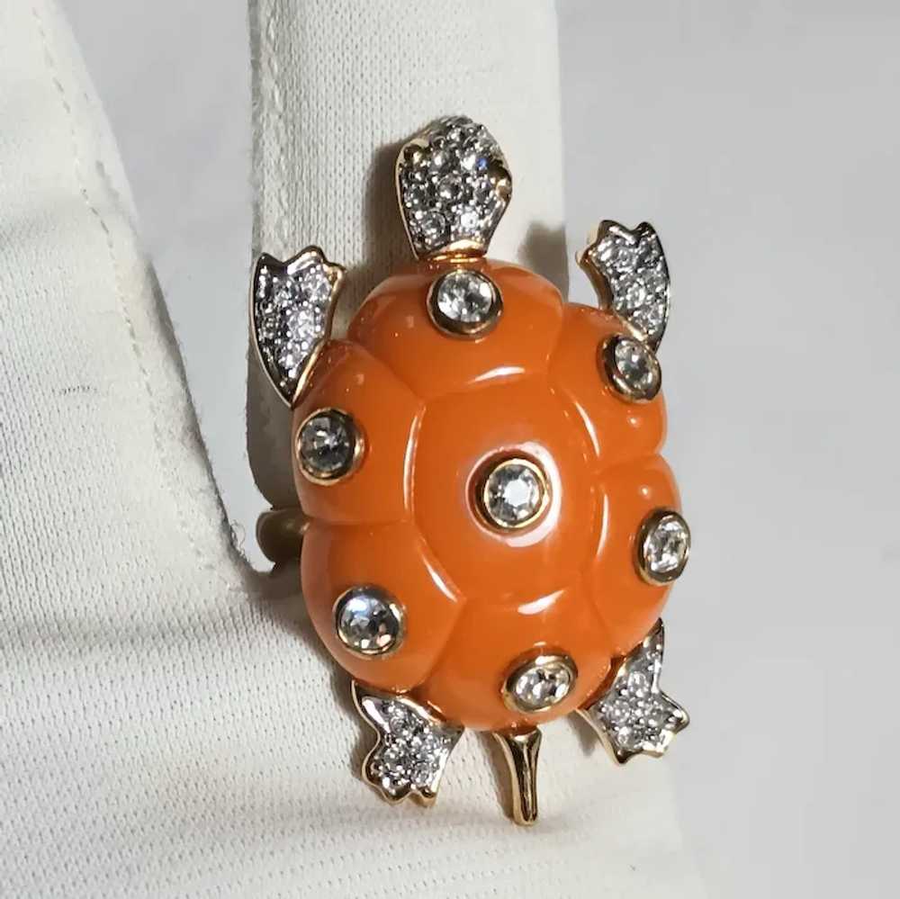 Kenneth Jay Lane KJL resin belly rhinestone turtle - image 7