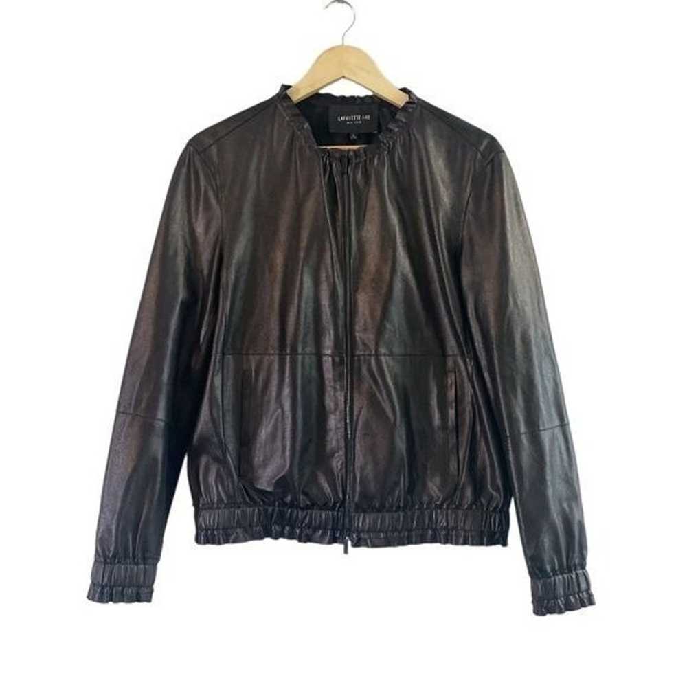 Lafayette 148 Rylan Black Lambskin Leather Bomber… - image 1