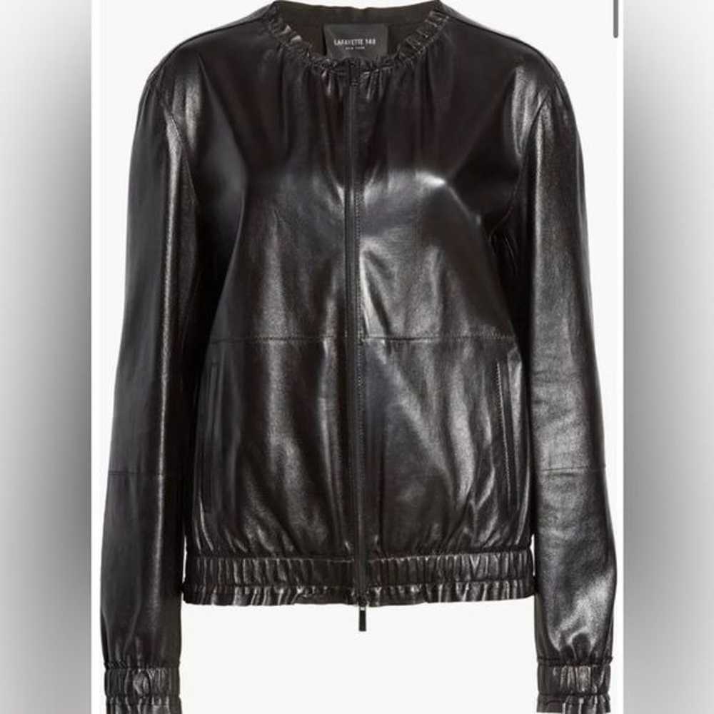 Lafayette 148 Rylan Black Lambskin Leather Bomber… - image 9