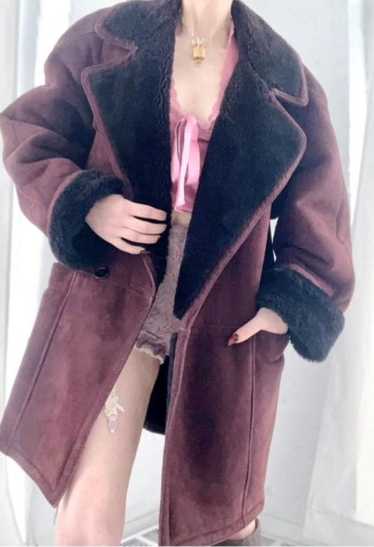 burgundy suede & shearling coat