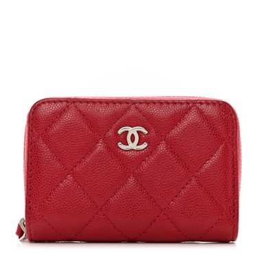 CHANEL Caviar Quilted Zip Coin Purse Dark Pink