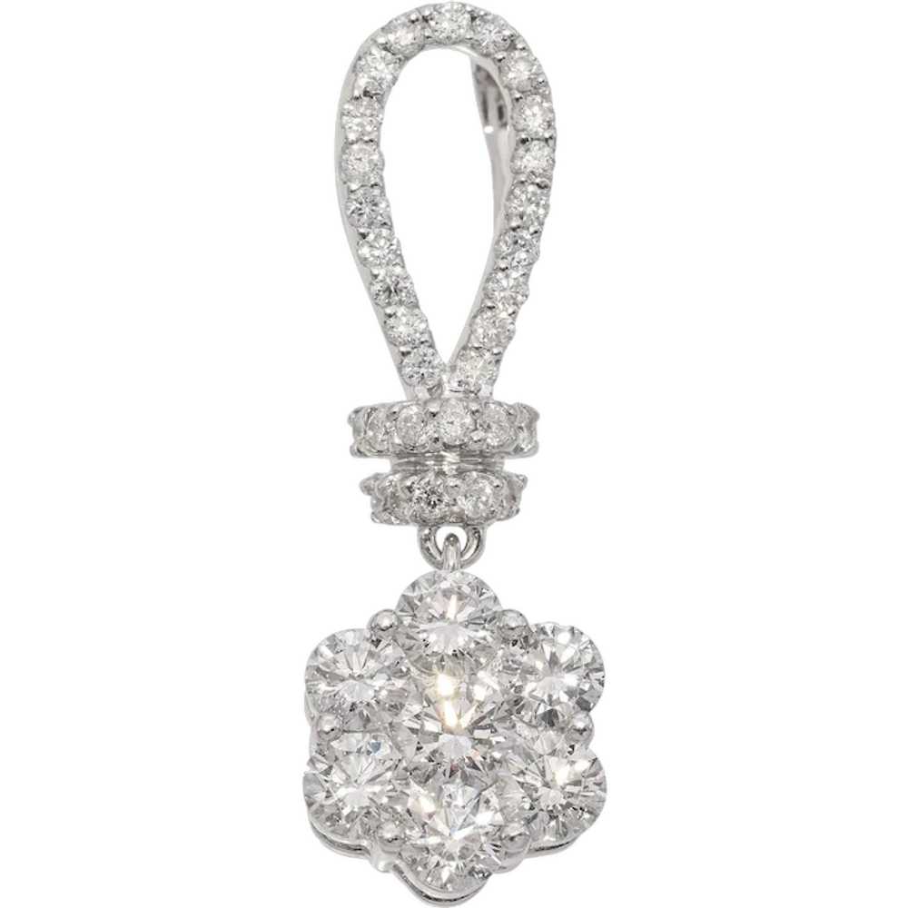 18K White Gold 1.27 TCW Diamond Cluster Pendant - image 1