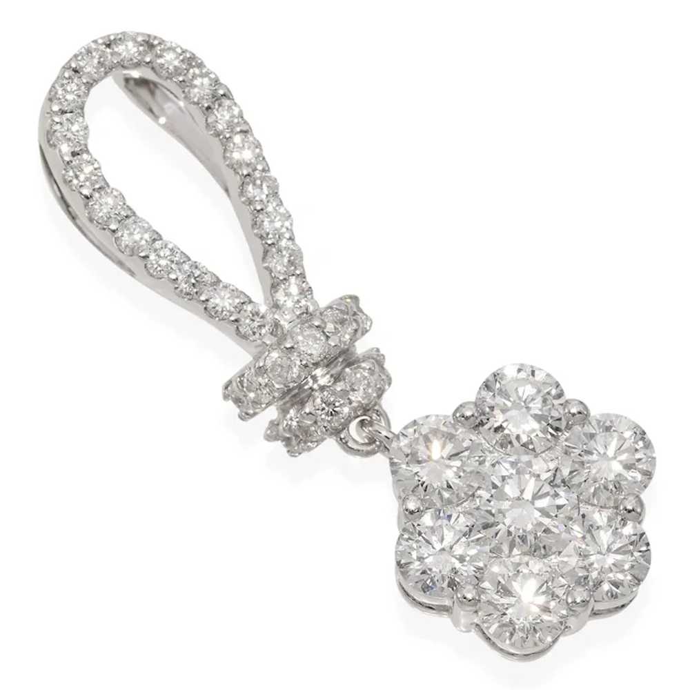 18K White Gold 1.27 TCW Diamond Cluster Pendant - image 3