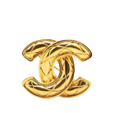 Chanel Gold Gold Plated CC Quilted Brooch - image 1