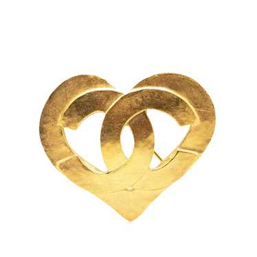 Chanel Gold Gold Plated CC Heart Brooch - image 1