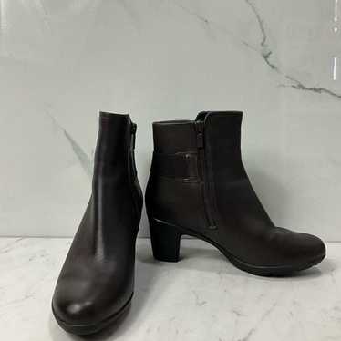 CLARKS Brown Leather Ankle Heel Booties