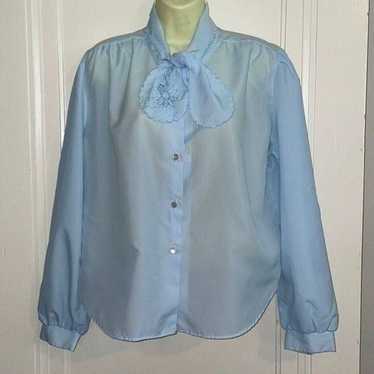 Vtg 70s Frederico light blue polyester blouse with