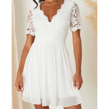 Lulus Angel in Disguise White Lace Skater Dress