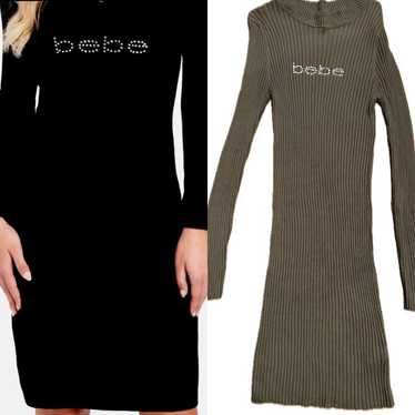 BEBE  sparkly Bebe Crystal Logo olive green Mock n