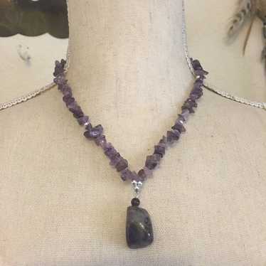 Vintage genuine amethyst slab gem necklace