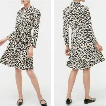 J.Crew Leopard tie waist Shirtdress in Cotton Popl