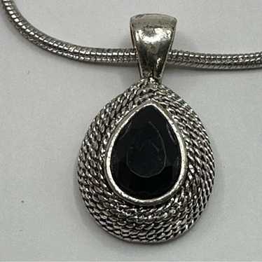 RMN Vintage Silver tone Black faceted pendant snak