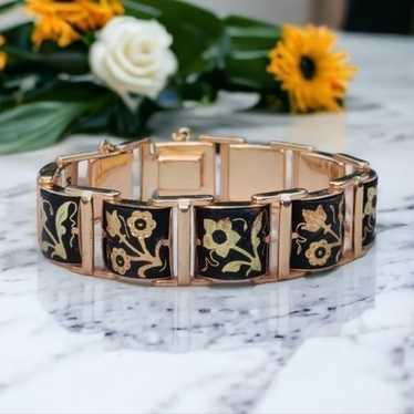 Vintage 24k gold foiled  damascene floral bracelet