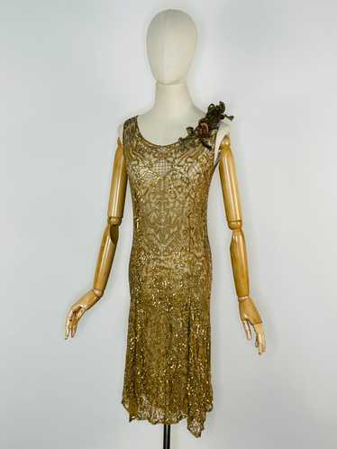 1920s hand beaded and sequined flapper dress