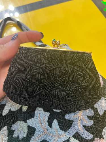 40’s-50’s Black Beaded Leaf Pattern Purse - image 1