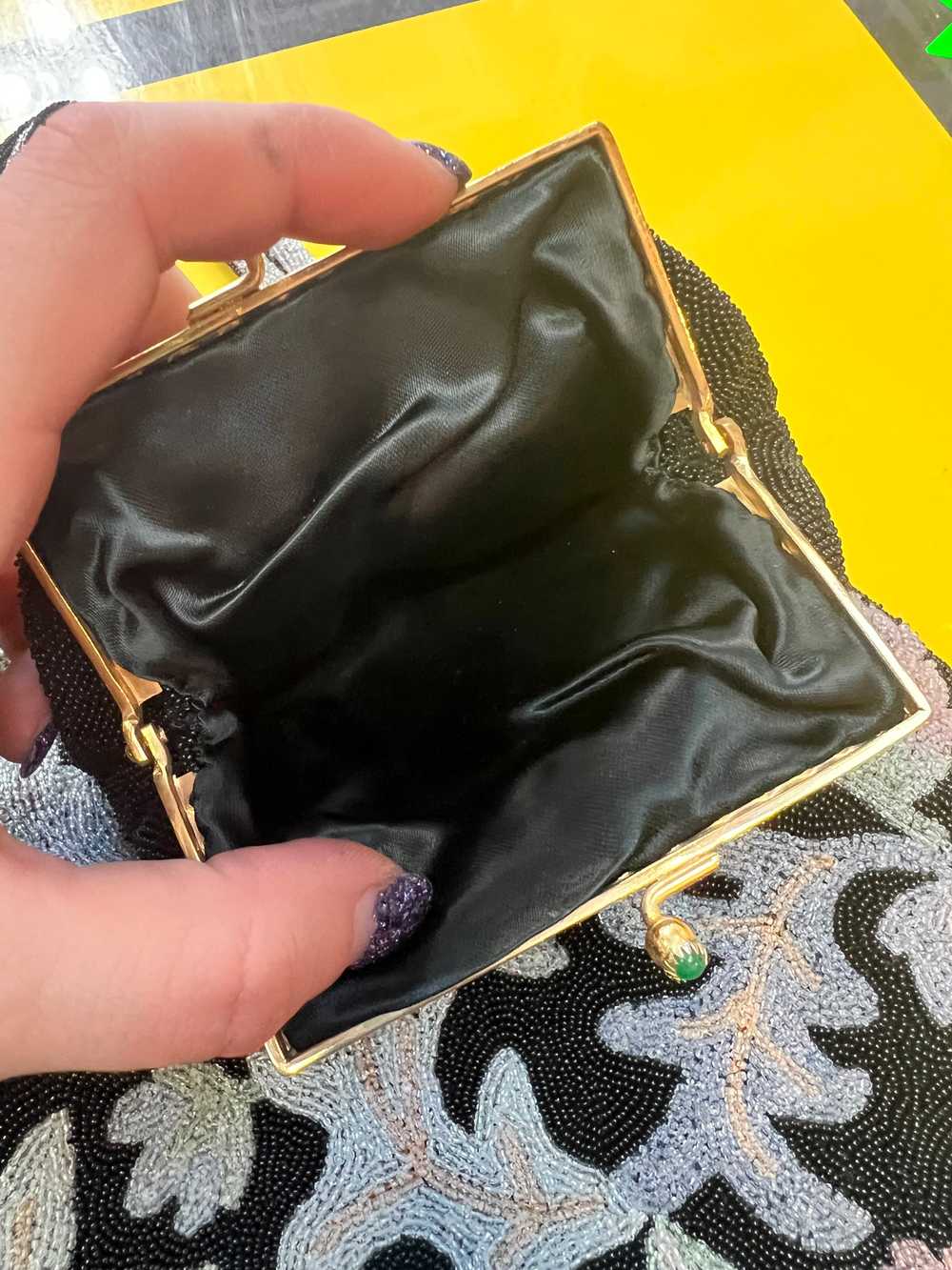 40’s-50’s Black Beaded Leaf Pattern Purse - image 2
