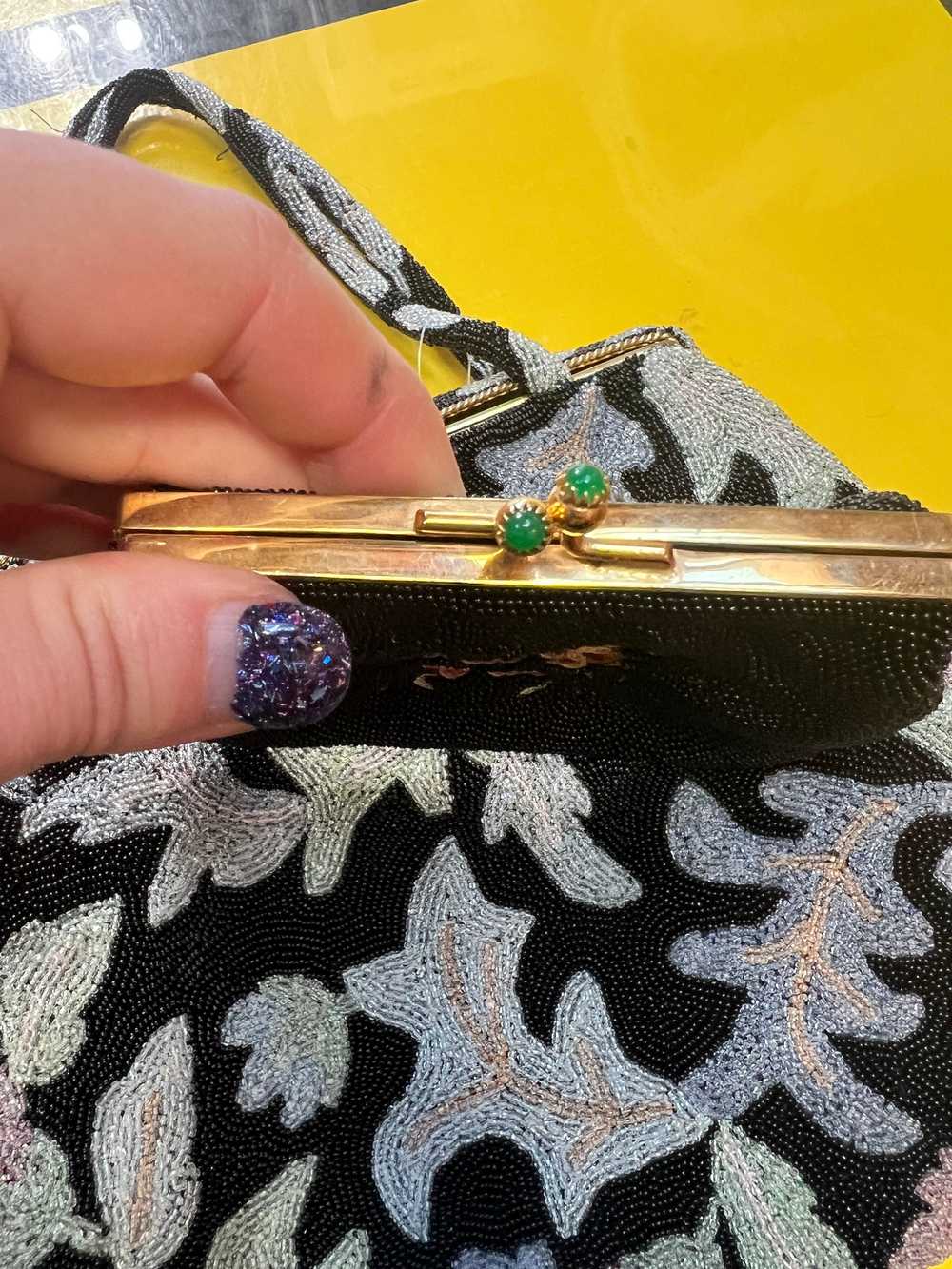 40’s-50’s Black Beaded Leaf Pattern Purse - image 6