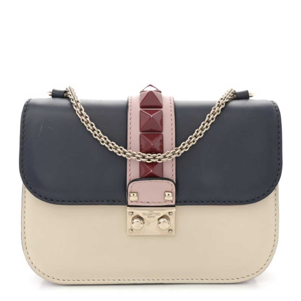 VALENTINO GARAVANI Vitello Small Glam Lock Rockstud Flap Light Ivory Water Rose Marine Rubin