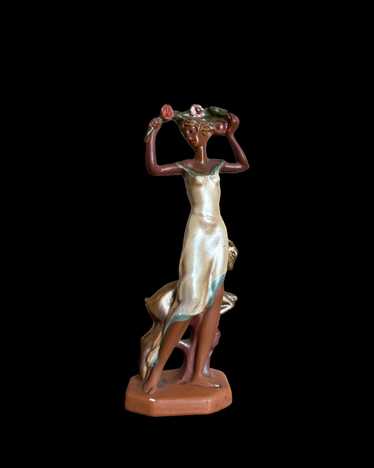 1940s Iridescent Art Nouveau Woman & Lamb Ploychro