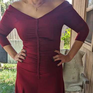 vintage 90s deep red v neck dress