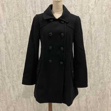 Black Wool Double-Breasted Peacoat