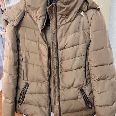 Beige Quilted Jacket with Fur - Zara.