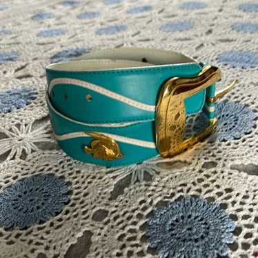 Escada VTG Escada teal blue gold medallion fish be