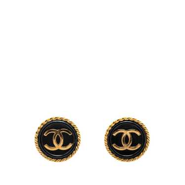 Gold Chanel Gold Plated CC Button Clip On Earrings