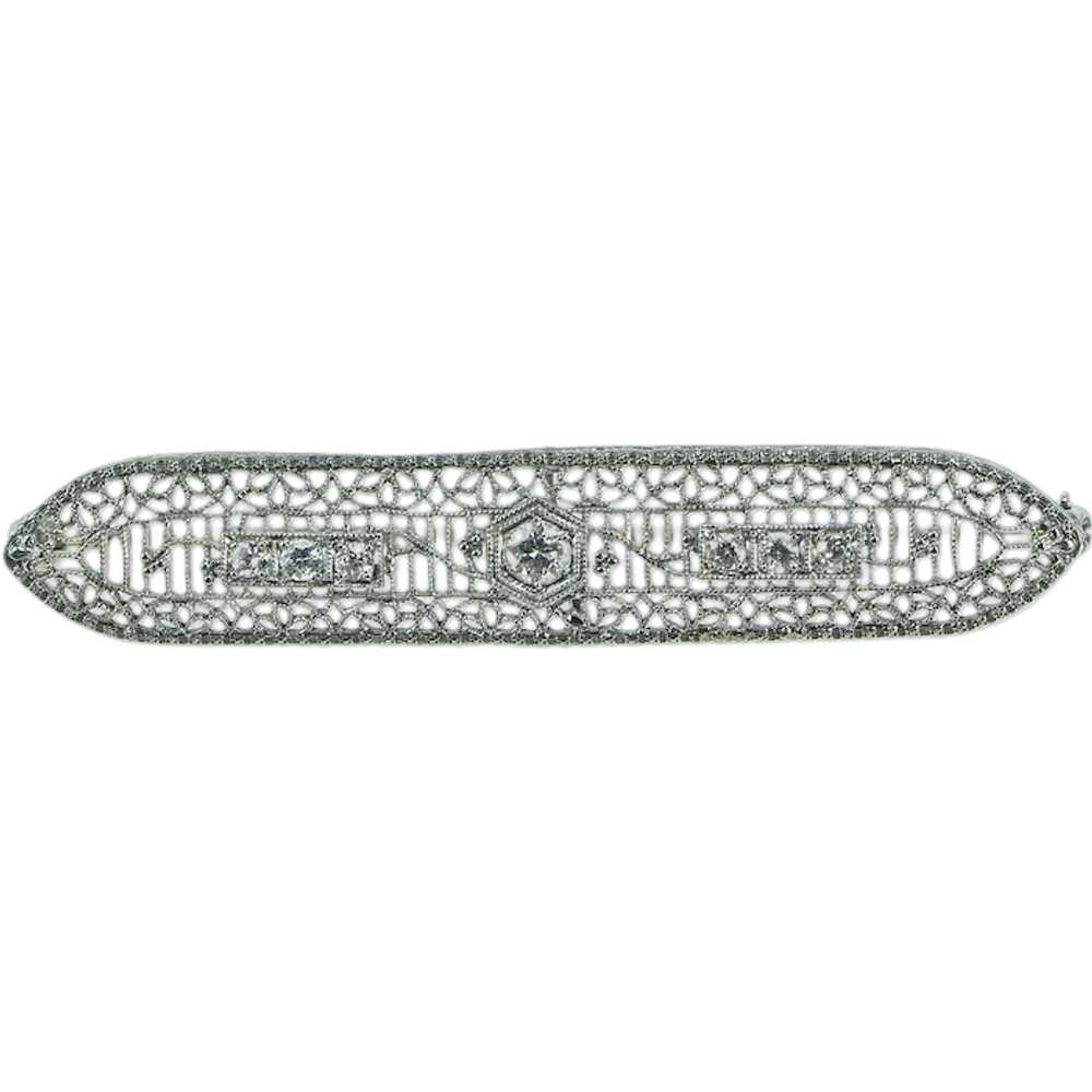 14K Art Deco Diamond Filigree Ornate Bar Pendant/… - image 1